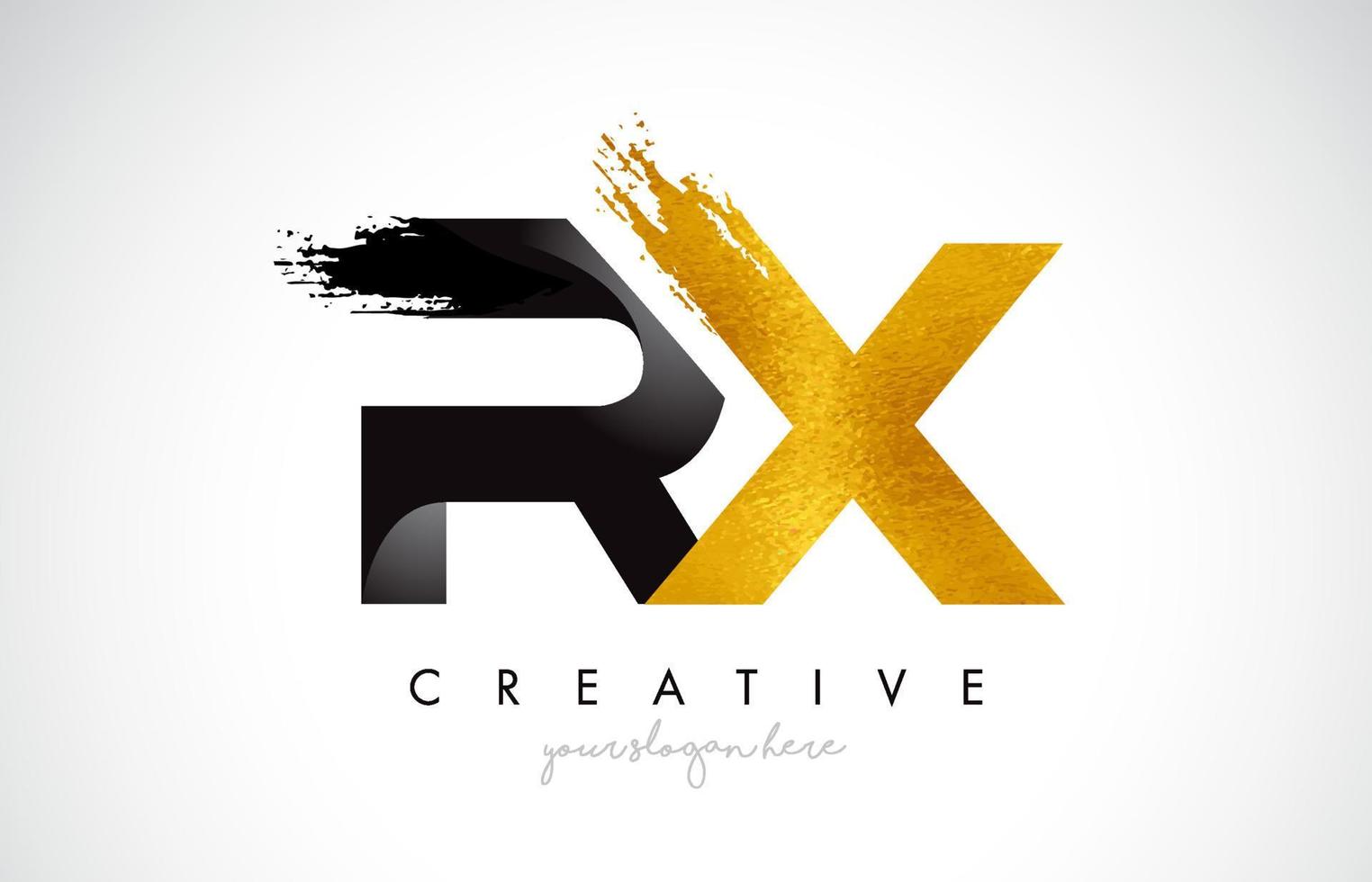 RX Letter Design with Black Golden Brush Stroke and Modern Look. vector