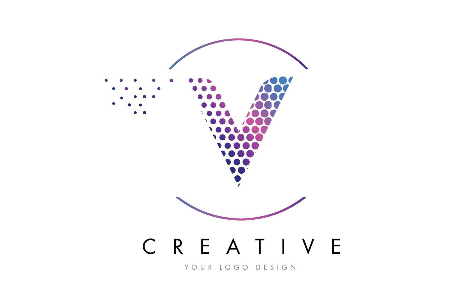 vector de diseño de logotipo de letra de burbuja punteada magenta rosa v