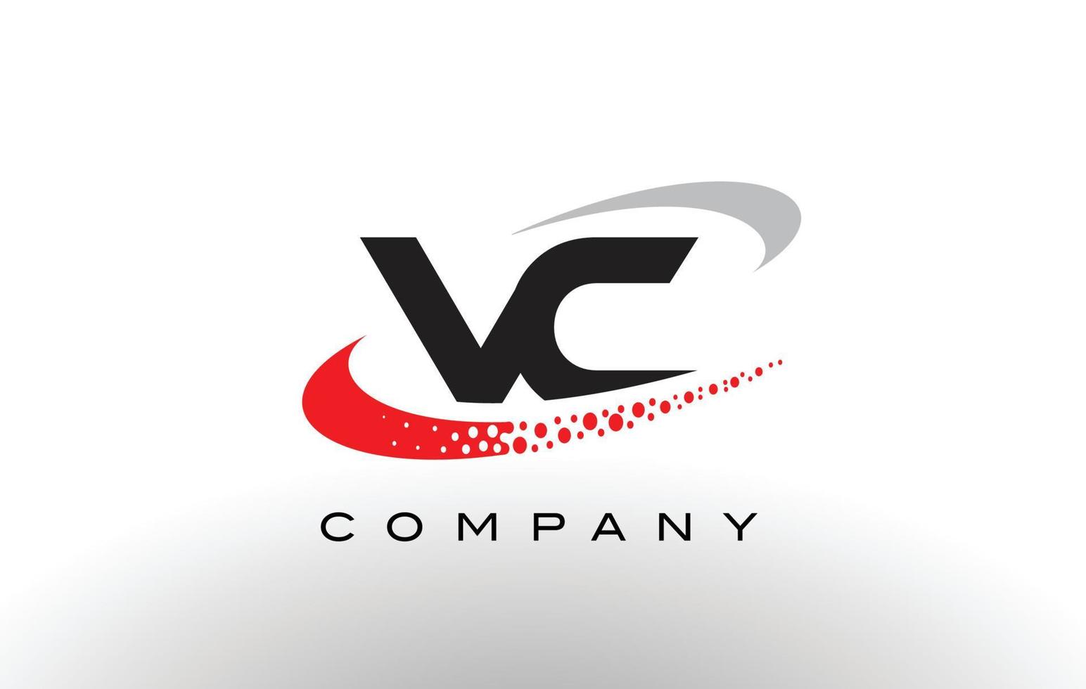 VC Modern Letter Logo Design with Red Dotted Swoosh vector