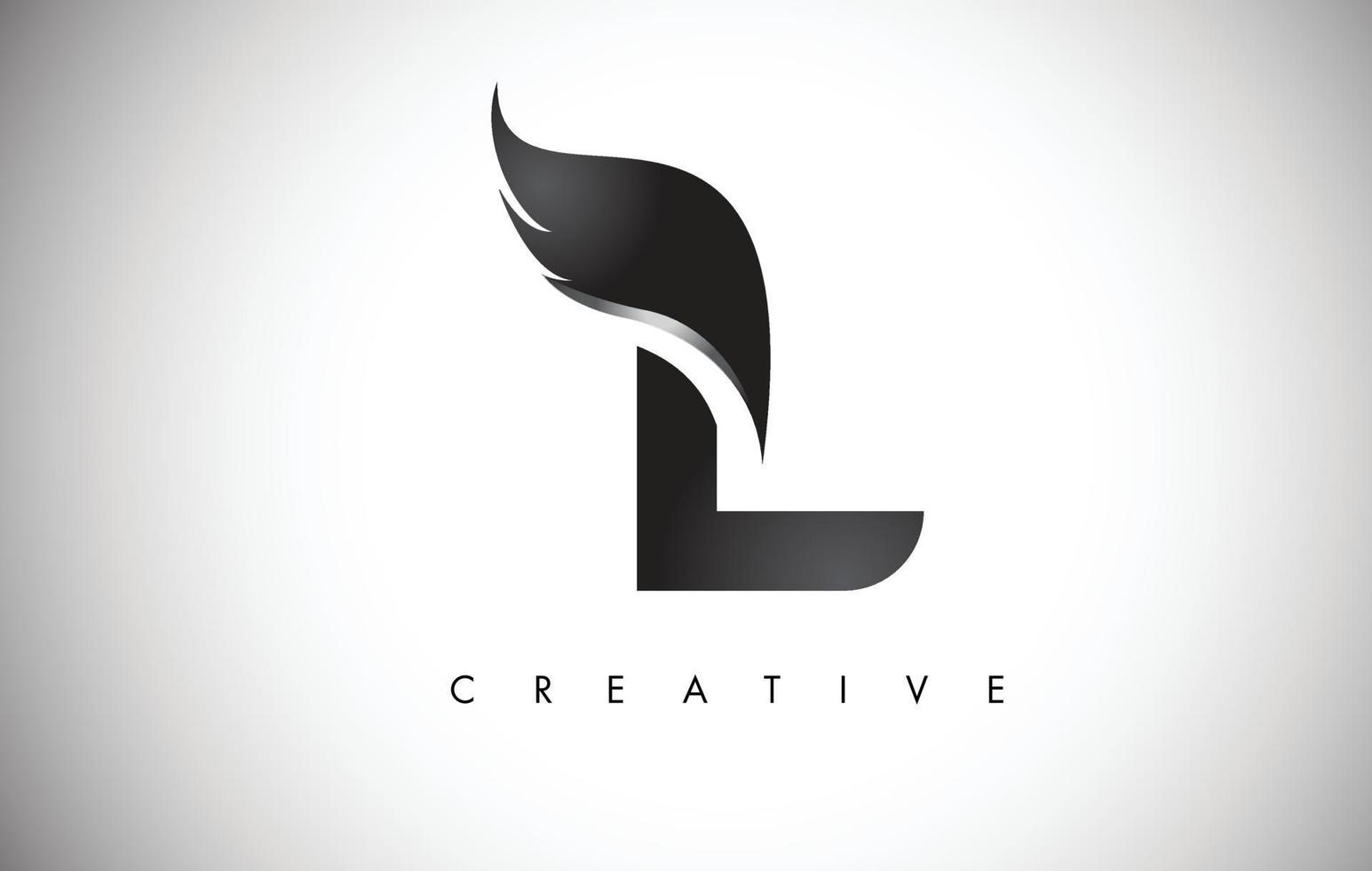 L Letter Wings Logo Design with Black Bird Fly Wing Icon. vector