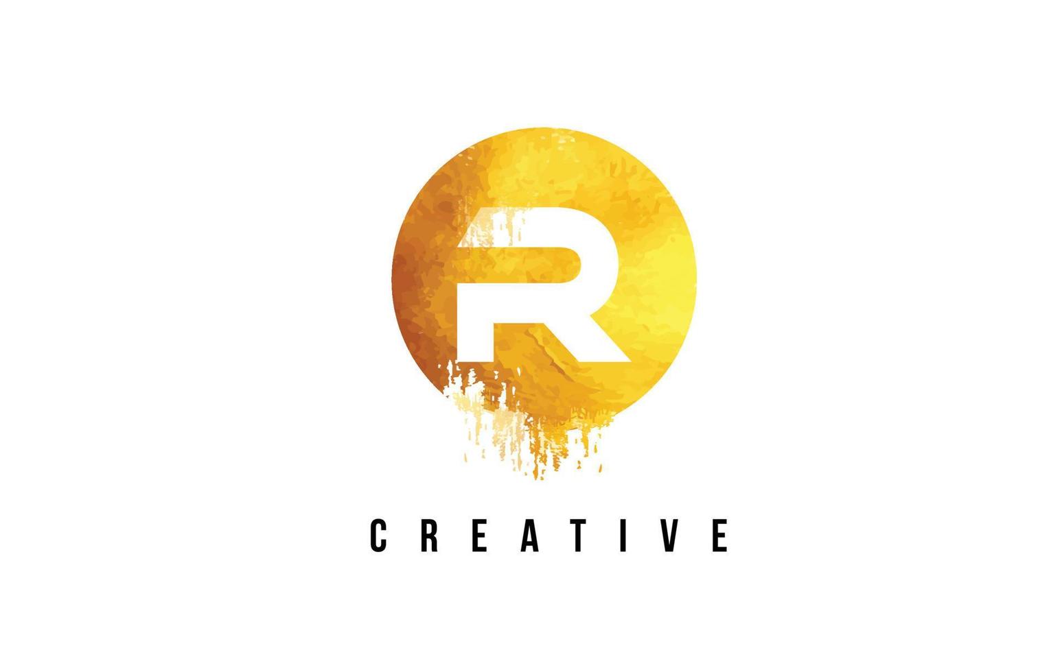 Diseño de logotipo r letra dorada con textura circular dorada redonda. vector
