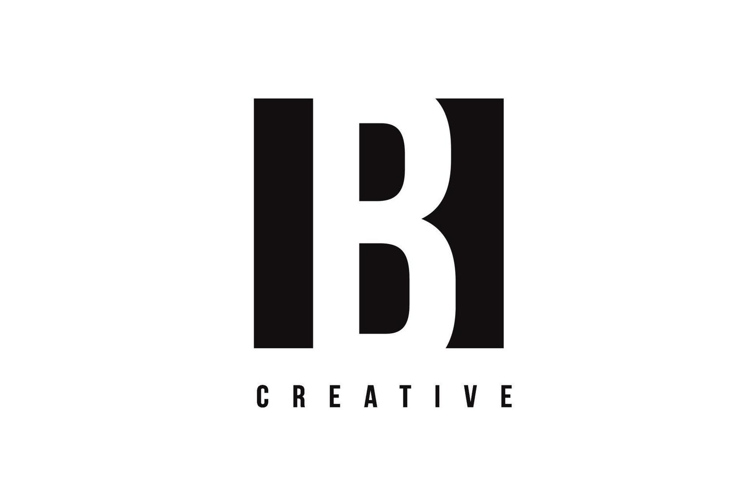 B White Letter Logo Design with Black Square. vector