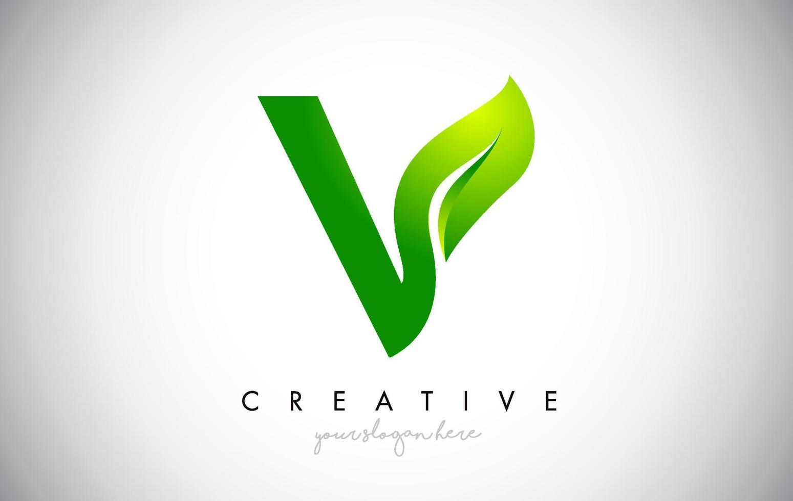 V Leaf Letter Logo Icon Design in Green Colors Vector Illustration.