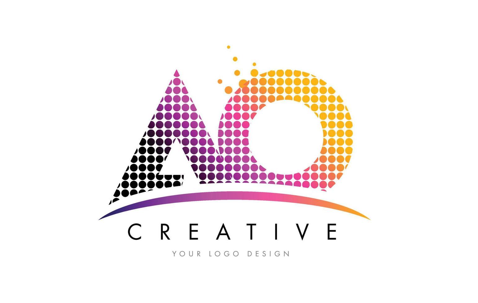 AO A O Letter Logo Design with Magenta Dots and Swoosh vector