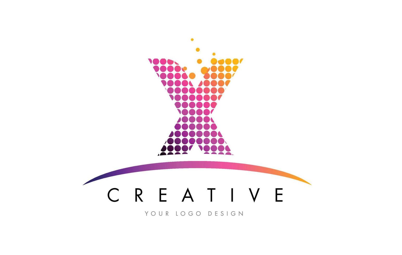 X Letter Logo Design with Magenta Dots and Swoosh vector