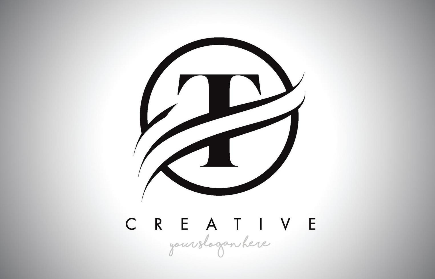 T Letter Logo Design with Circle Swoosh Border and Creative Icon Design. vector