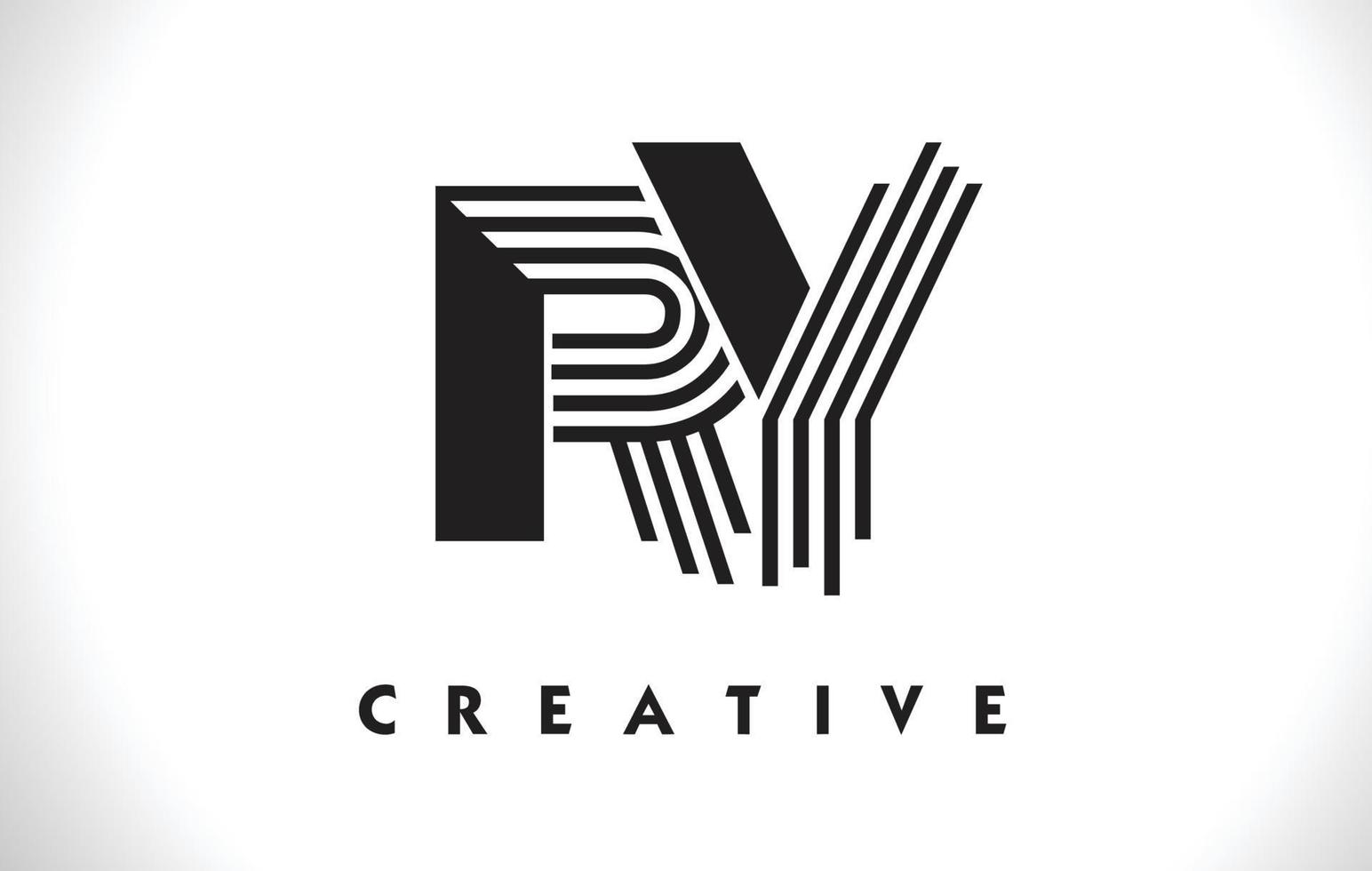 Letra del logotipo de Ry con diseño de líneas negras. Ilustración de vector de letra de línea