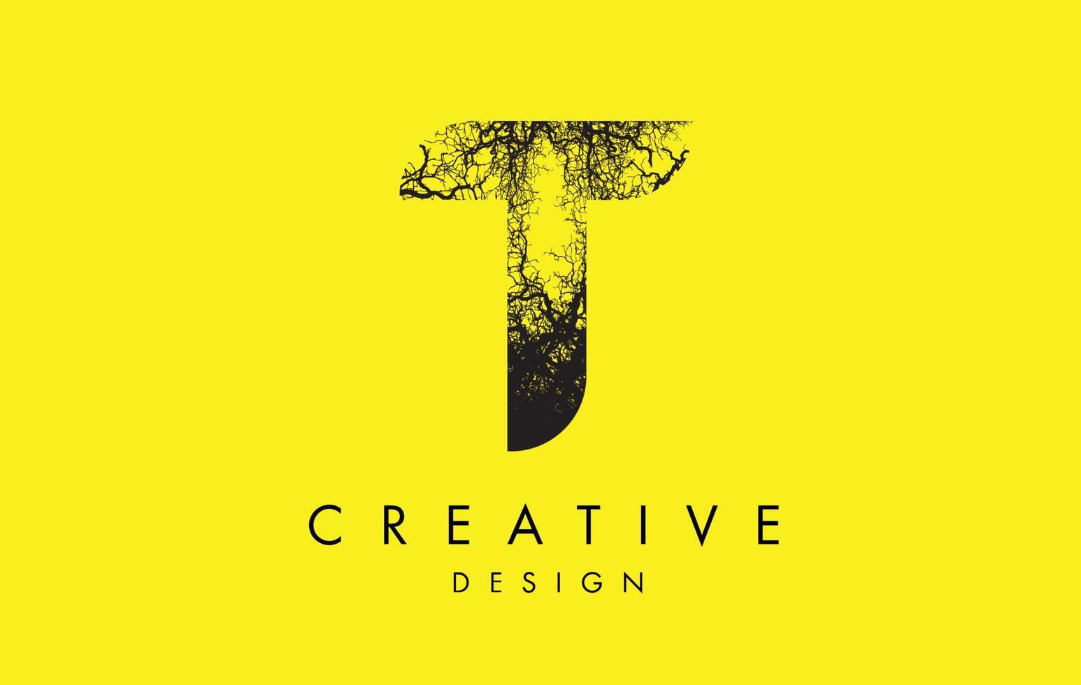 T Logo Letter Made From Black Tree Branches vector