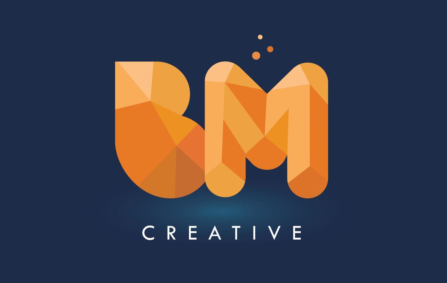 BM Letter With Origami Triangles Logo. Creative Yellow Orange Origami Design. vector