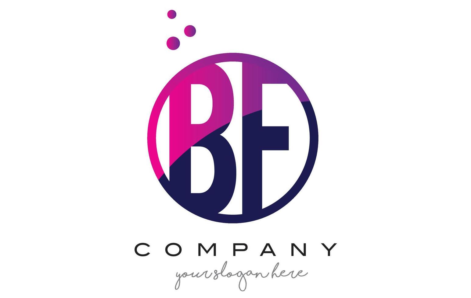 Diseño de logotipo bf bf círculo letra con burbujas de puntos púrpuras vector