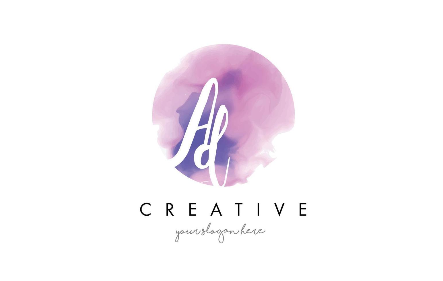 AD Watercolor Letter Logo Design with Purple Brush Stroke. vector