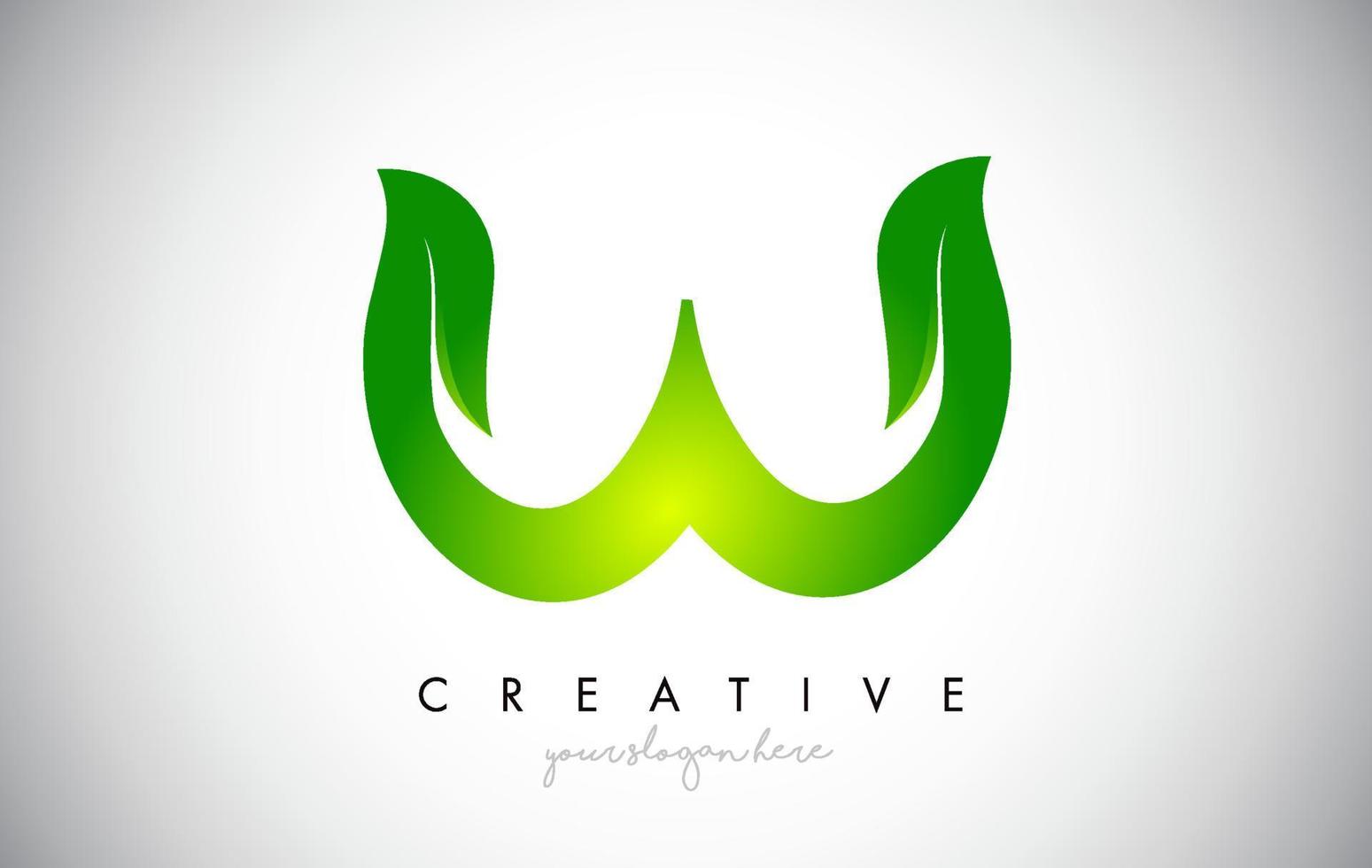 W Leaf Letter Logo Icon Design in Green Colors Vector Illustration.