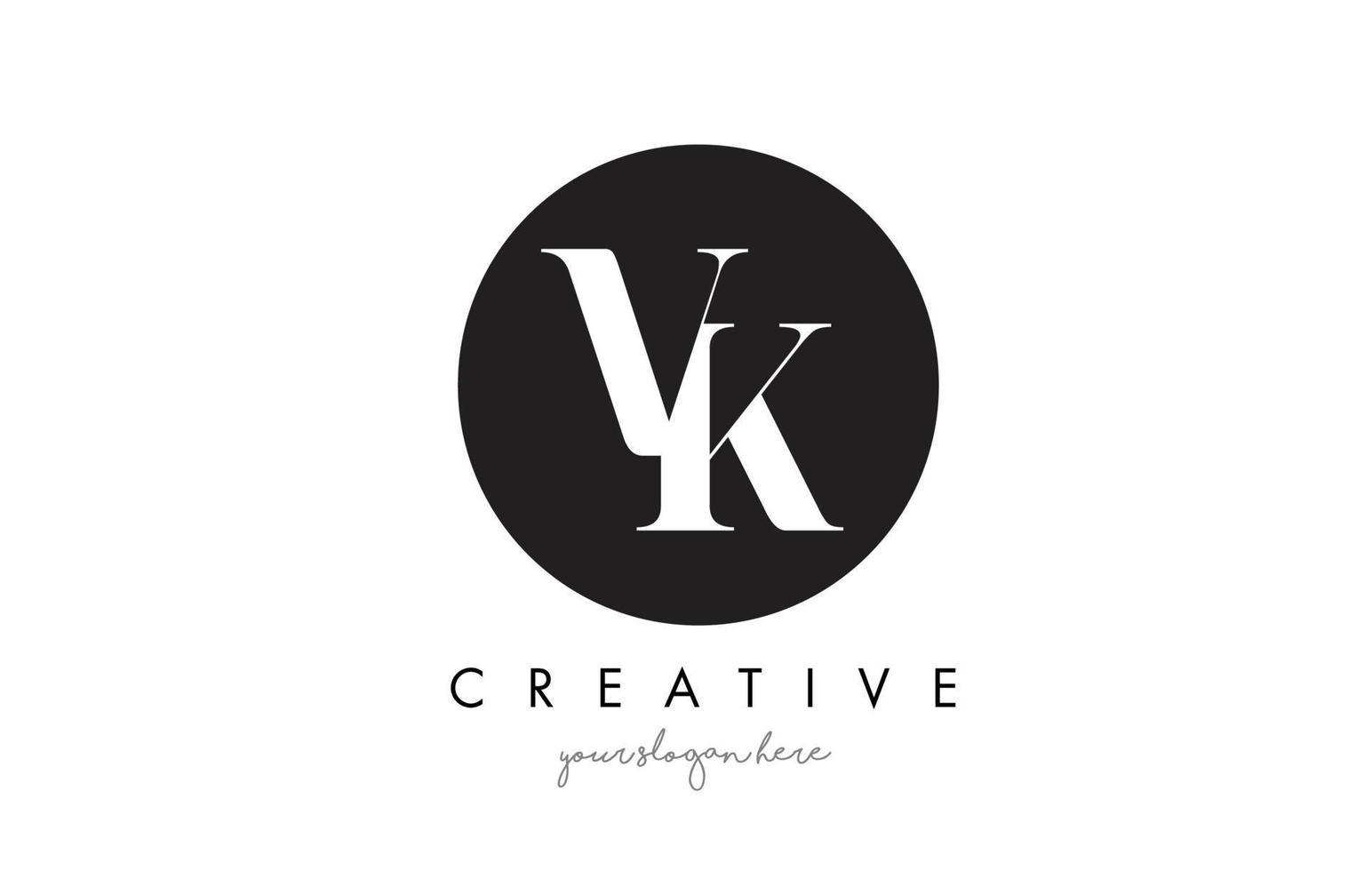 VK Letter Logo Design with Black Circle and Serif Font. vector