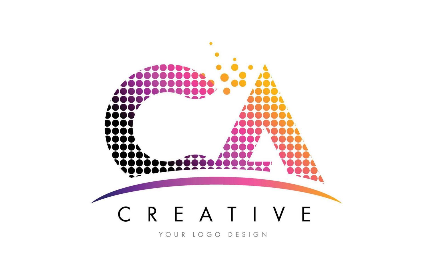 CA C A Letter Logo Design with Magenta Dots and Swoosh vector