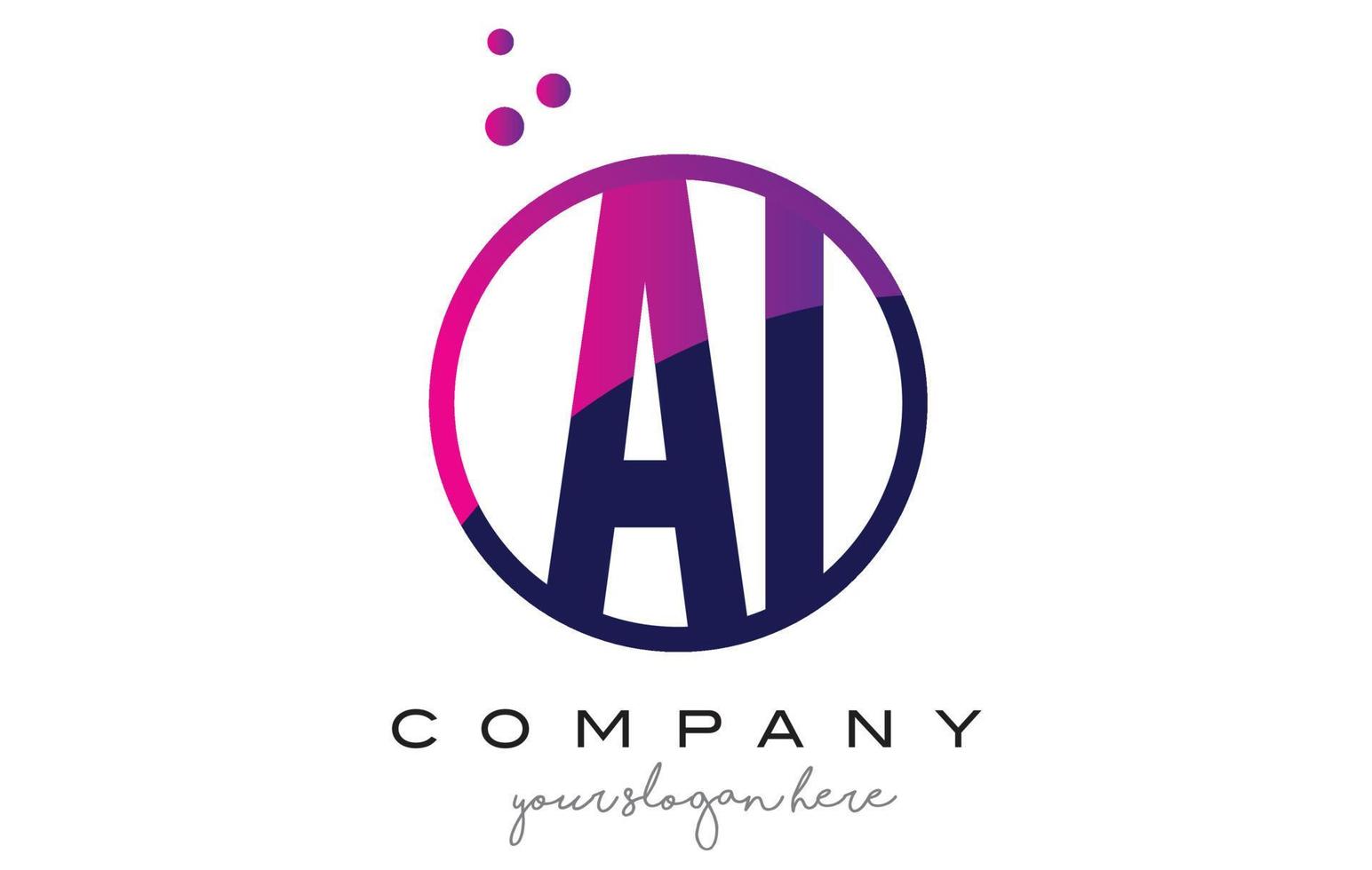 AI A I Circle Letter Logo Design with Purple Dots Bubbles vector