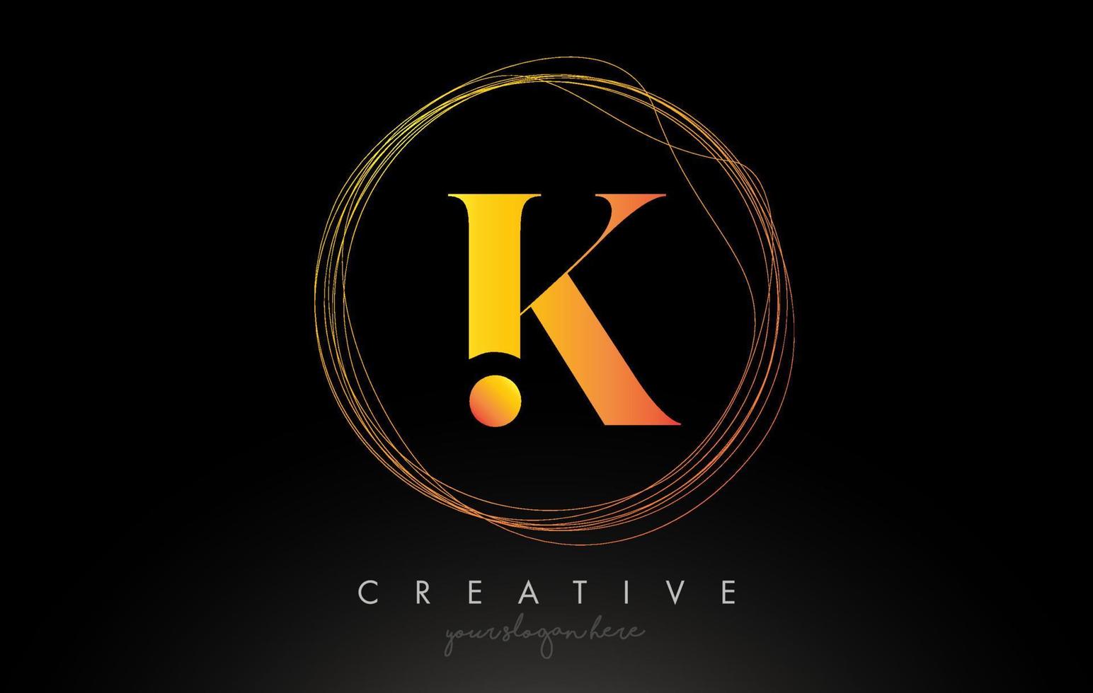 Gold Artistic K Letter Logo Design With Creative Circular Wire Frame around it vector