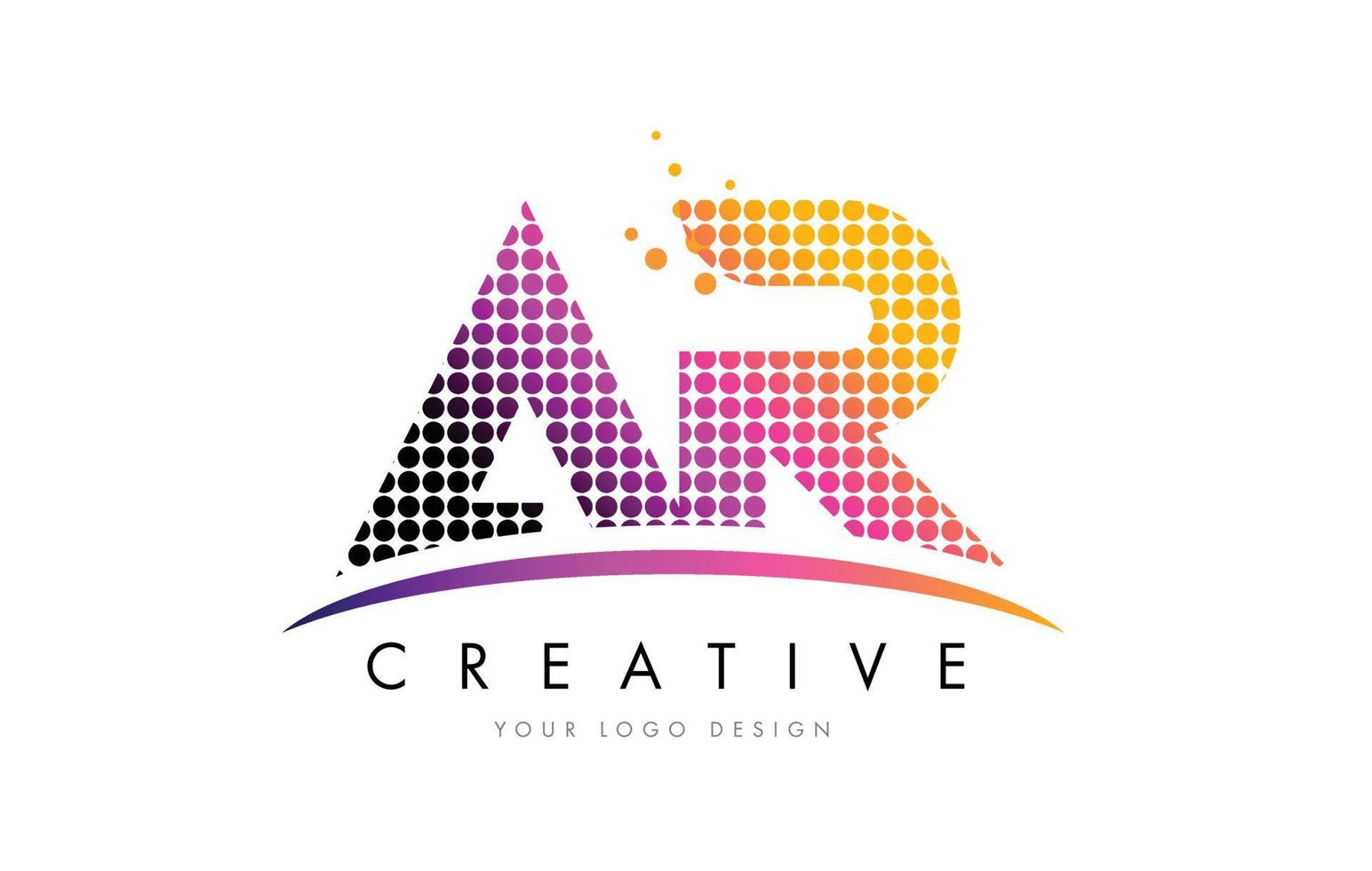 AR A R Letter Logo Design with Magenta Dots and Swoosh vector