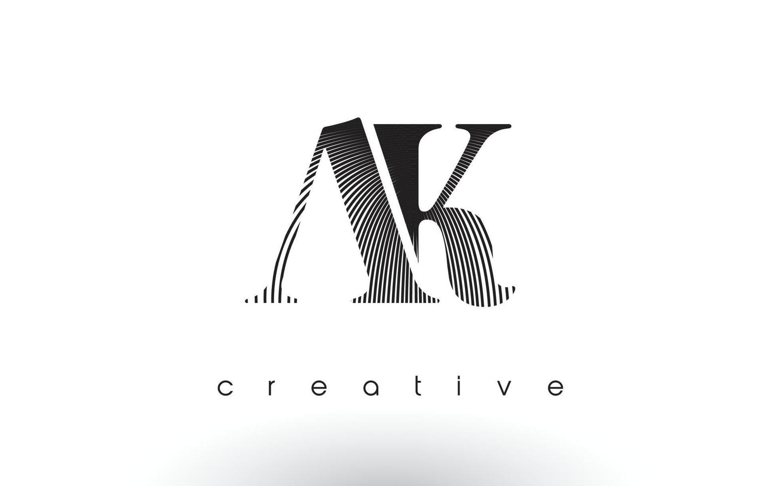 AK Logo Design With Multiple Lines and Black and White Colors. vector