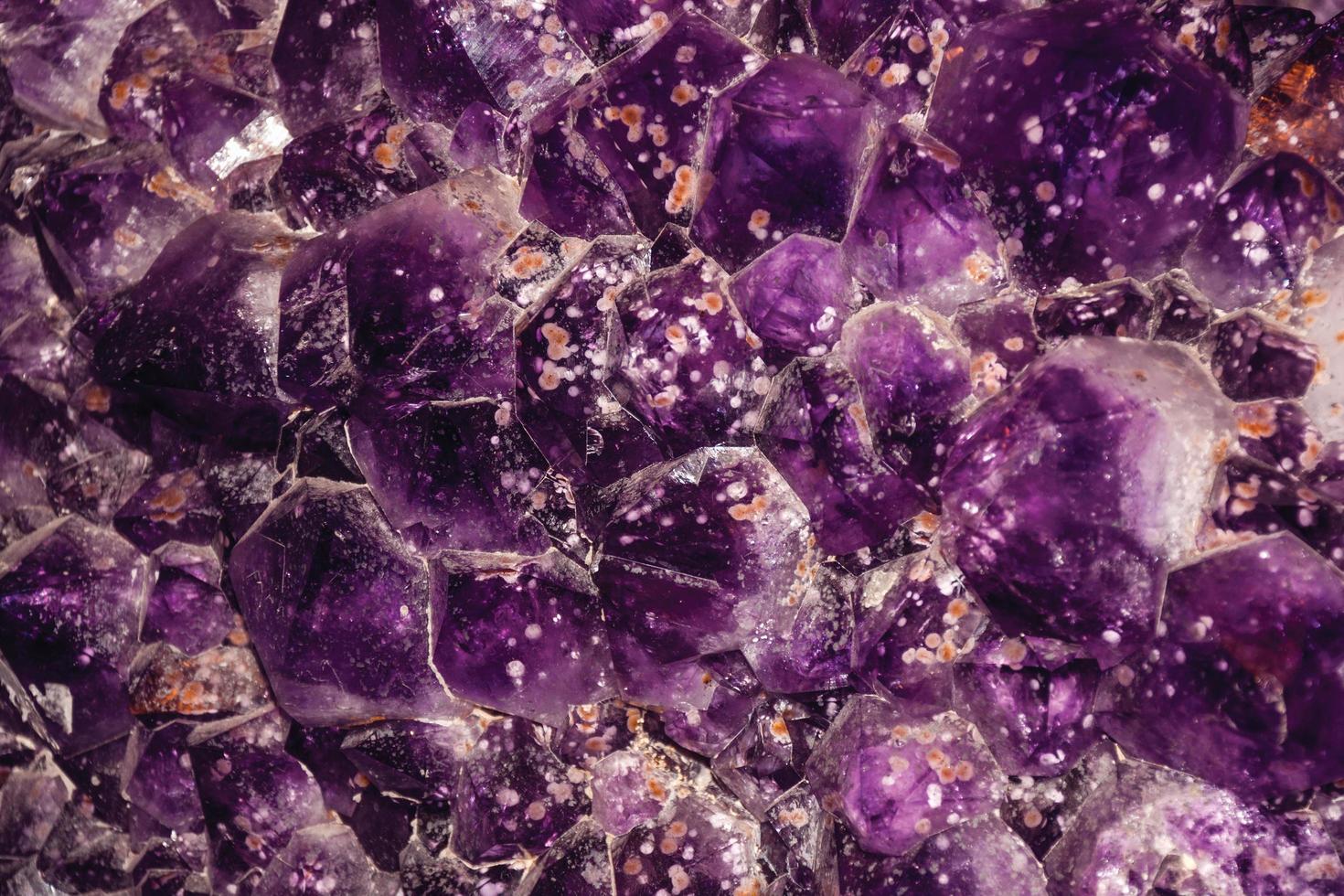 Detail of magnificent semiprecious gemstone of amethyst with calcite inclusions in Gramado. A cute european-influenced town in southern Brazil, highly sought after by tourists. photo