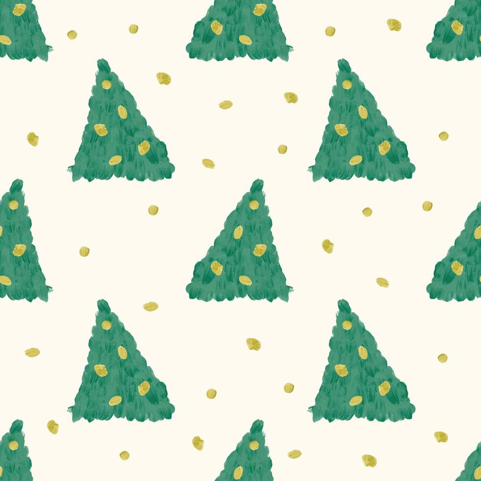 seamless hand draw christmas pattern background with green pine tree from oil colour vector