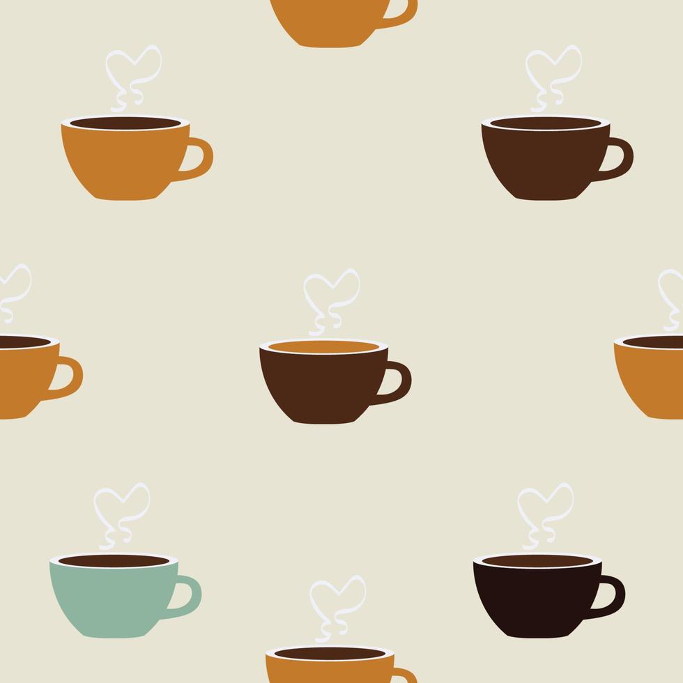 corazón, vapor, taza de café, seamless, patrón, aislado, fondo beige vector