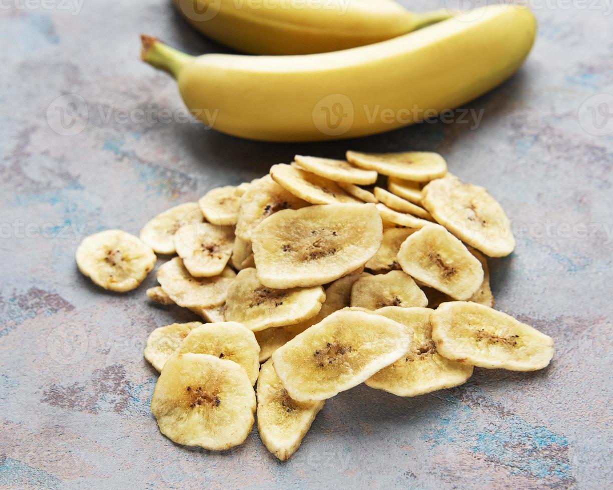 Dried candied banana slices or chips photo