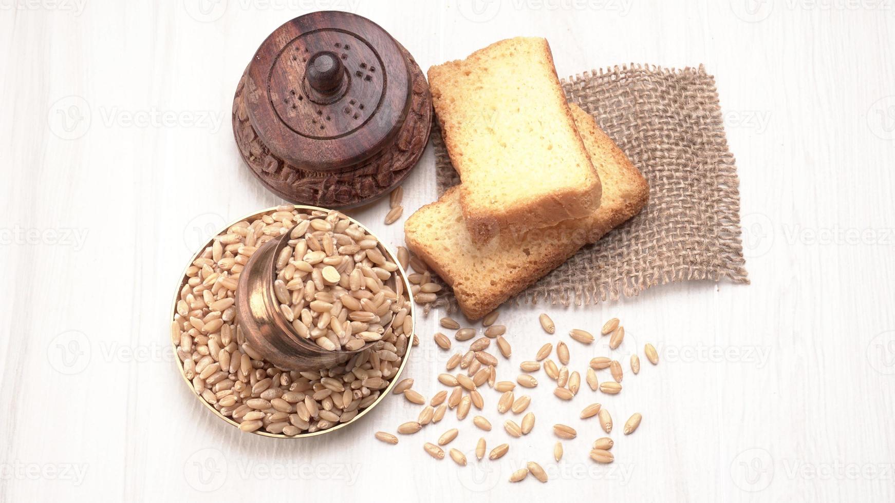Crunchy Rusk or Toast for healthy life with wheat for breakfast. photo