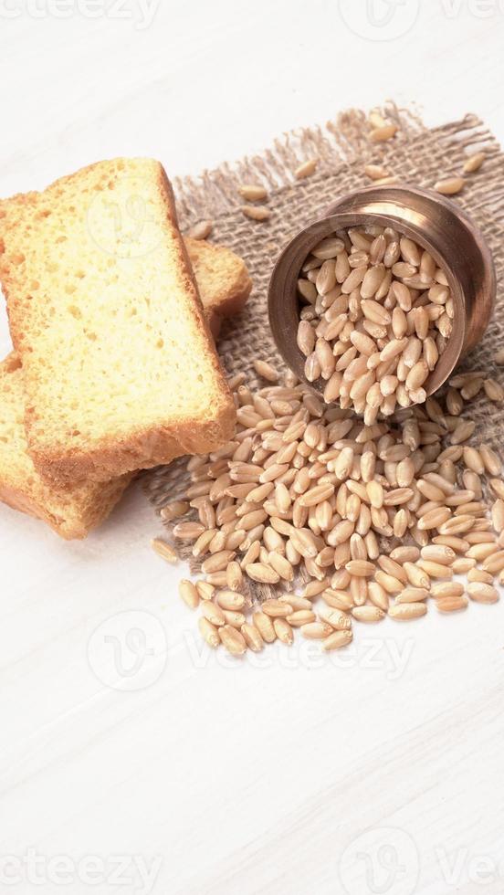 Crunchy Rusk or Toast for healthy life with wheat for breakfast. photo