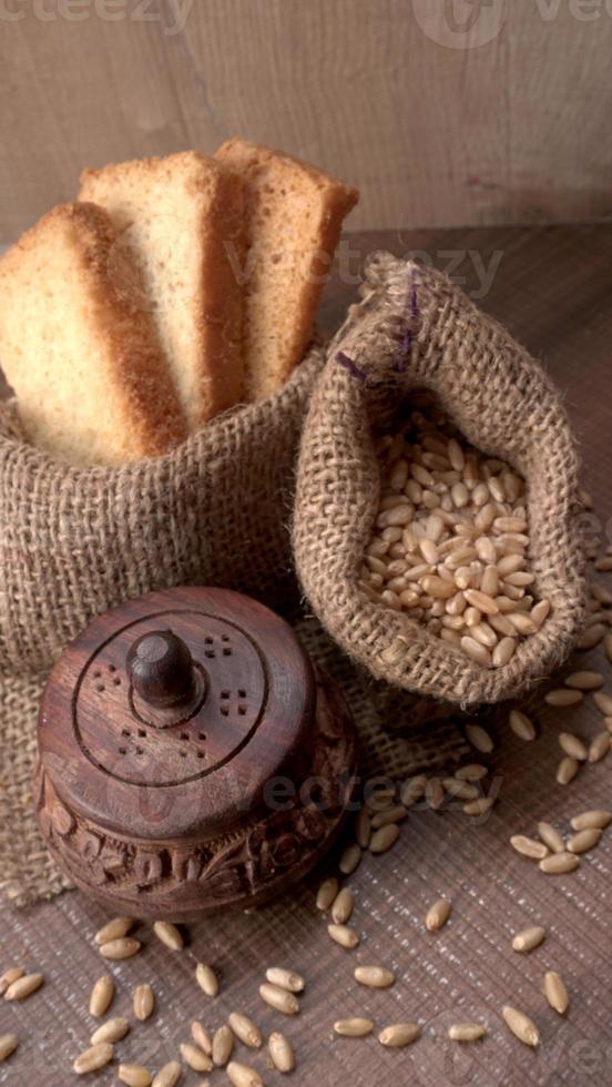 Crunchy Rusk or Toast for healthy life with wheat for breakfast. photo