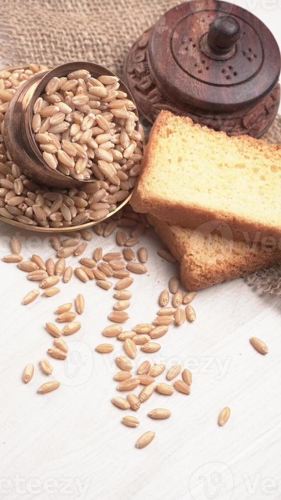 Crunchy Rusk or Toast for healthy life with wheat for breakfast. photo