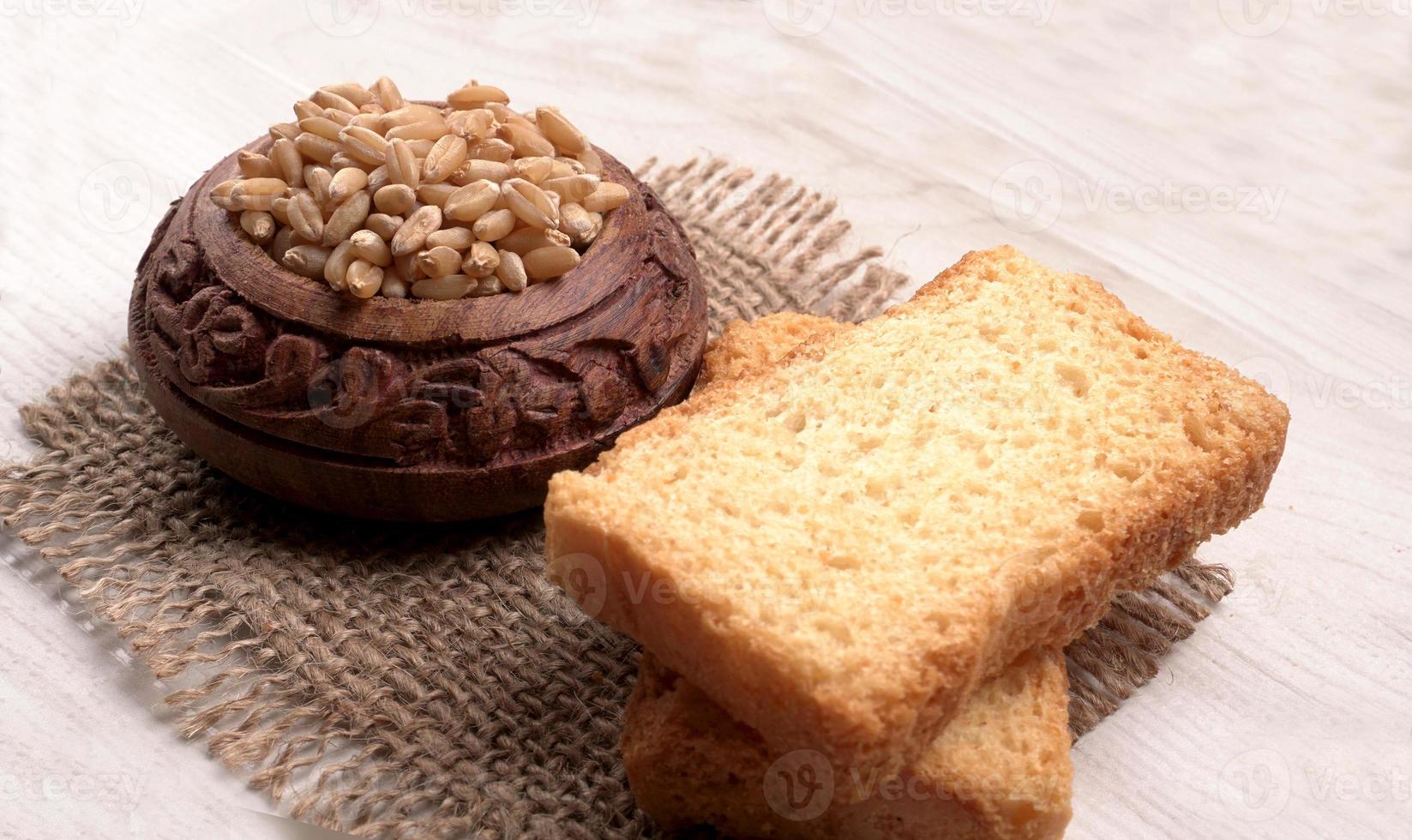 Crunchy Rusk or Toast for healthy life with wheat for breakfast. photo
