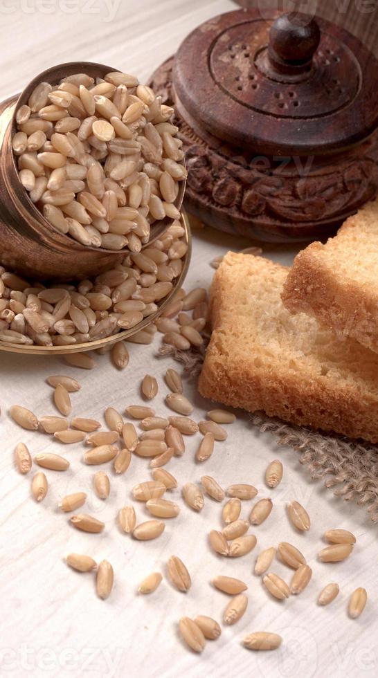 Crunchy Rusk or Toast for healthy life with wheat for breakfast. photo