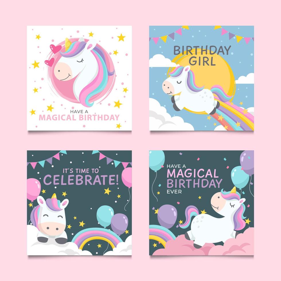 Set of Unicorn Social Media Post vector