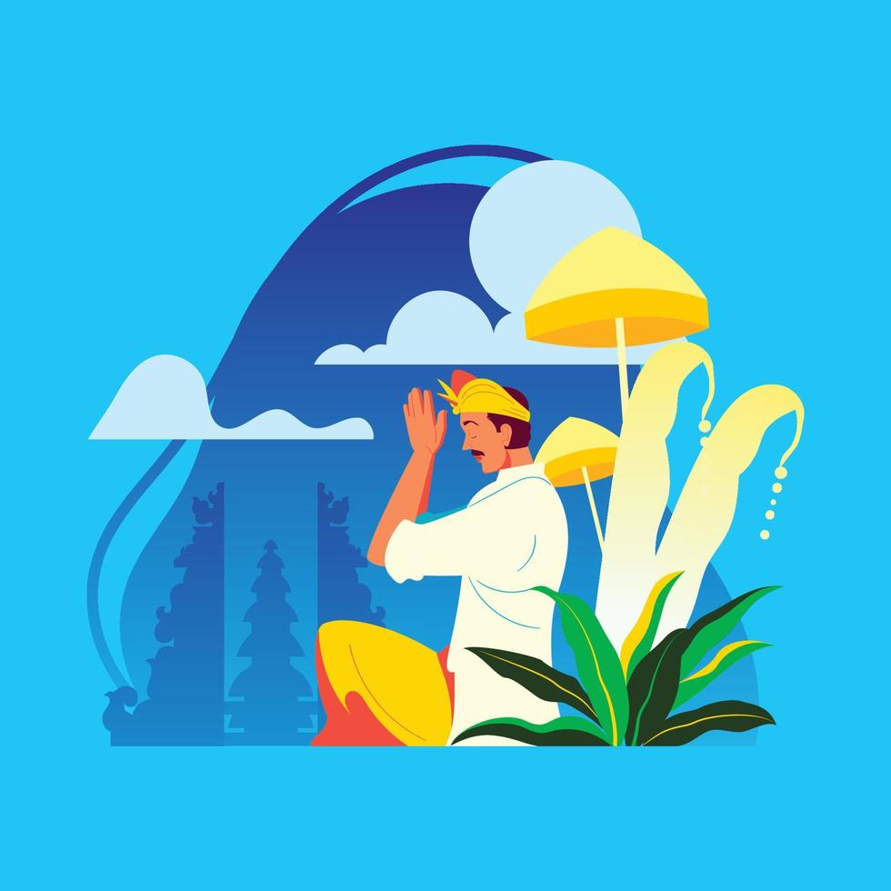 Balinese Man Praying at Nyepi Day vector