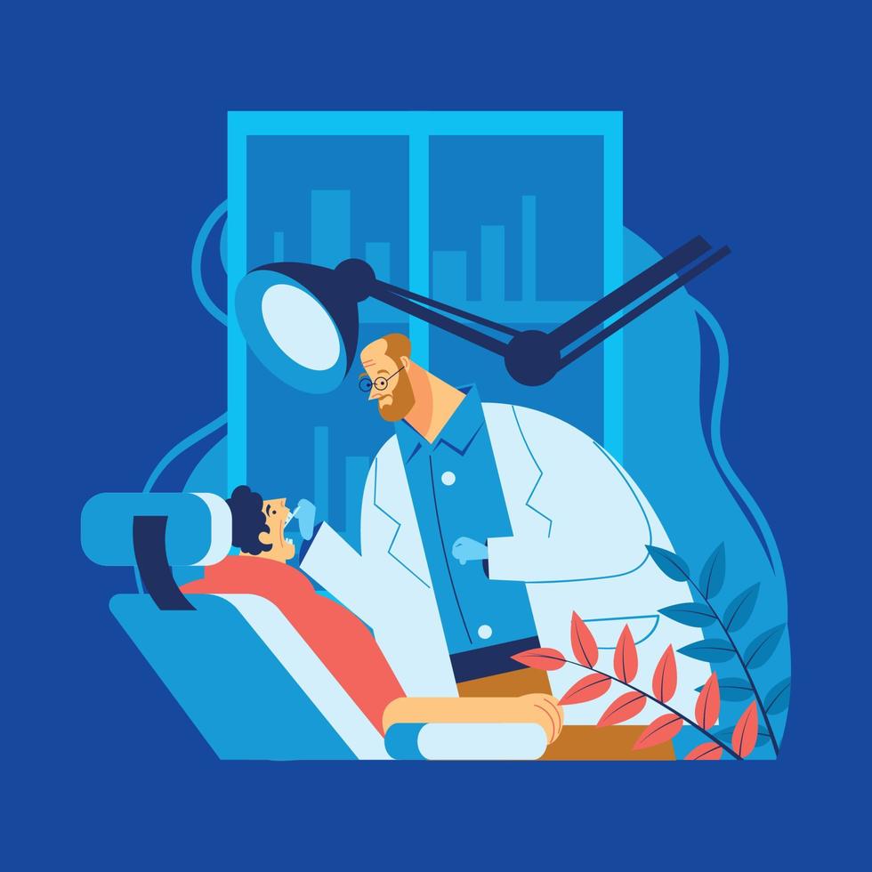 Dentist Checking His Patient's Teeth vector