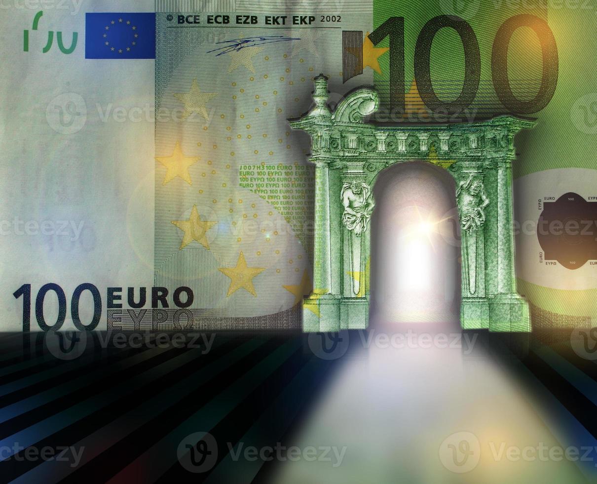Welcome to the money kingdom - a 100 Euro banknote with stylized entrance photo