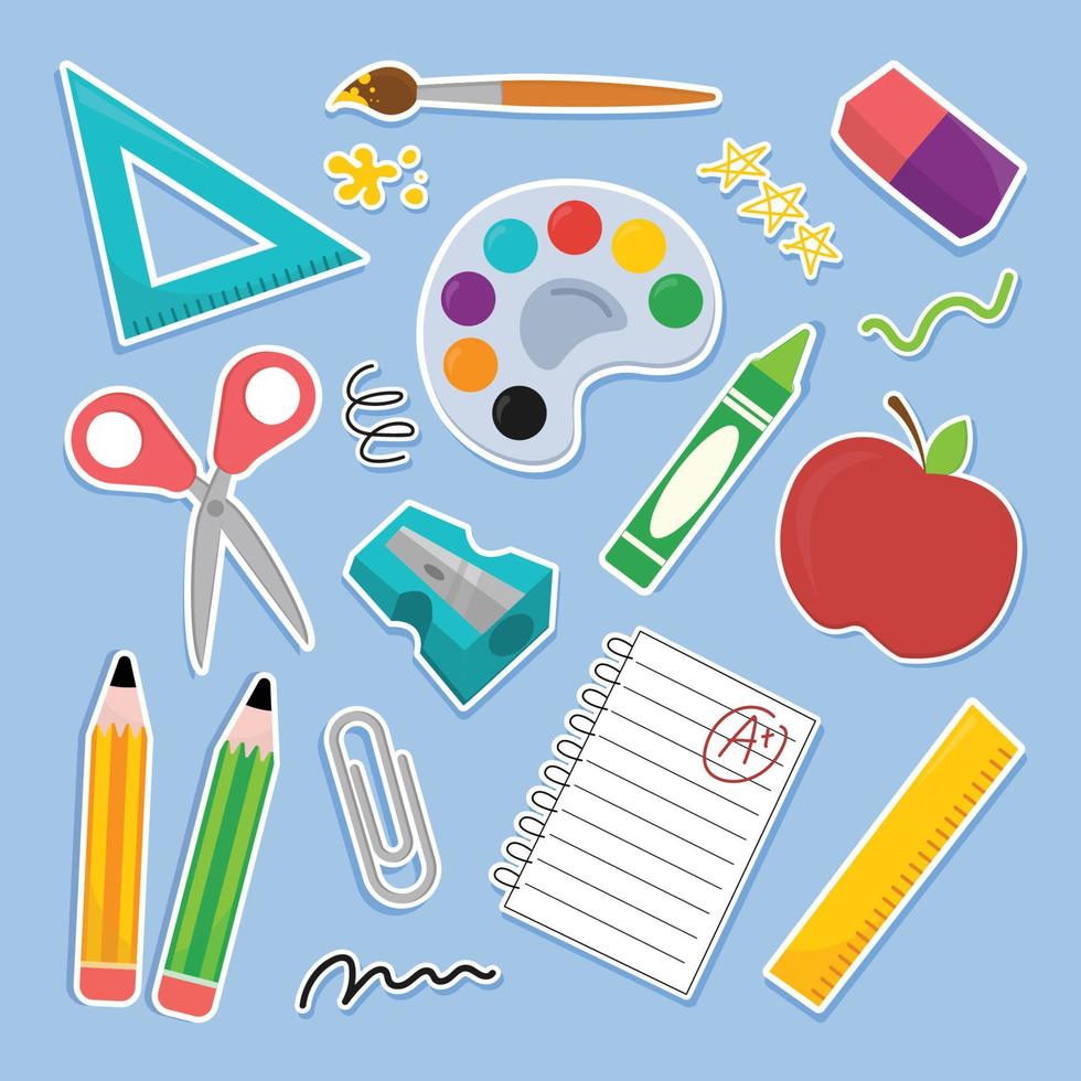 School Stationary Sticker Set vector