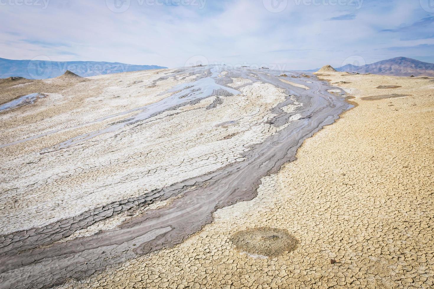 Mud volcanoes panoramic view in Chacuna managed reseve in Georgia. Mysterious and unique places in caucasus. photo