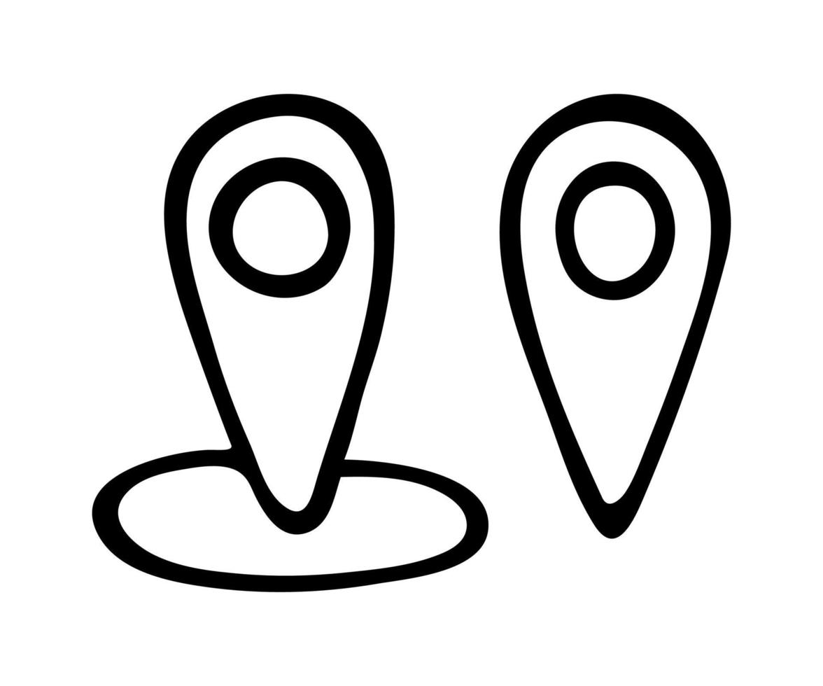 conjunto de ilustración de doodle de vector de puntero de pin de ubicación aislado sobre fondo blanco