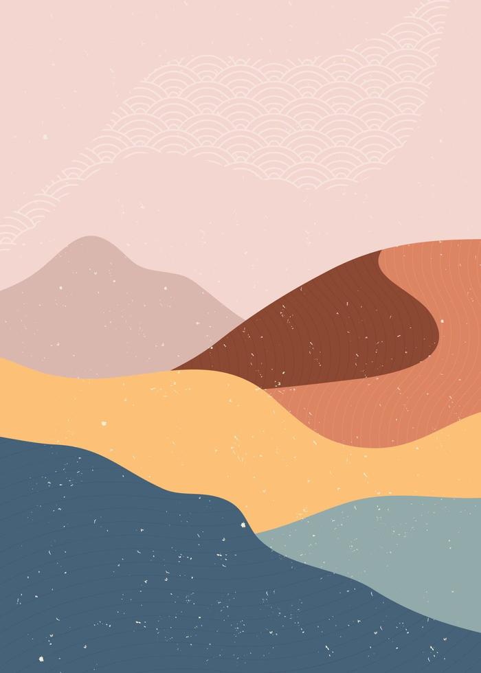 naturaleza abstracta, mar, cielo y paisaje de montaña. Fondo de paisaje geométrico en estilo asiático japonés. ilustración vectorial vector