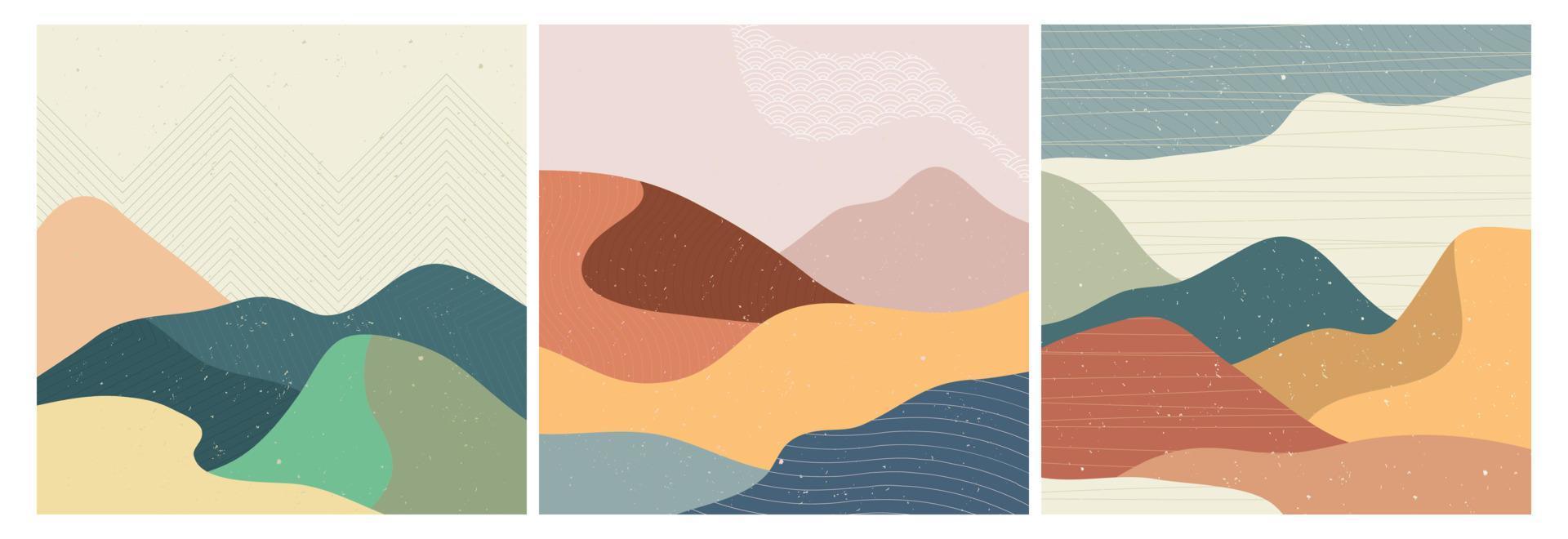 paisaje de montaña abstracto en el set. Fondo de paisaje geométrico en estilo asiático japonés. ilustración vectorial vector