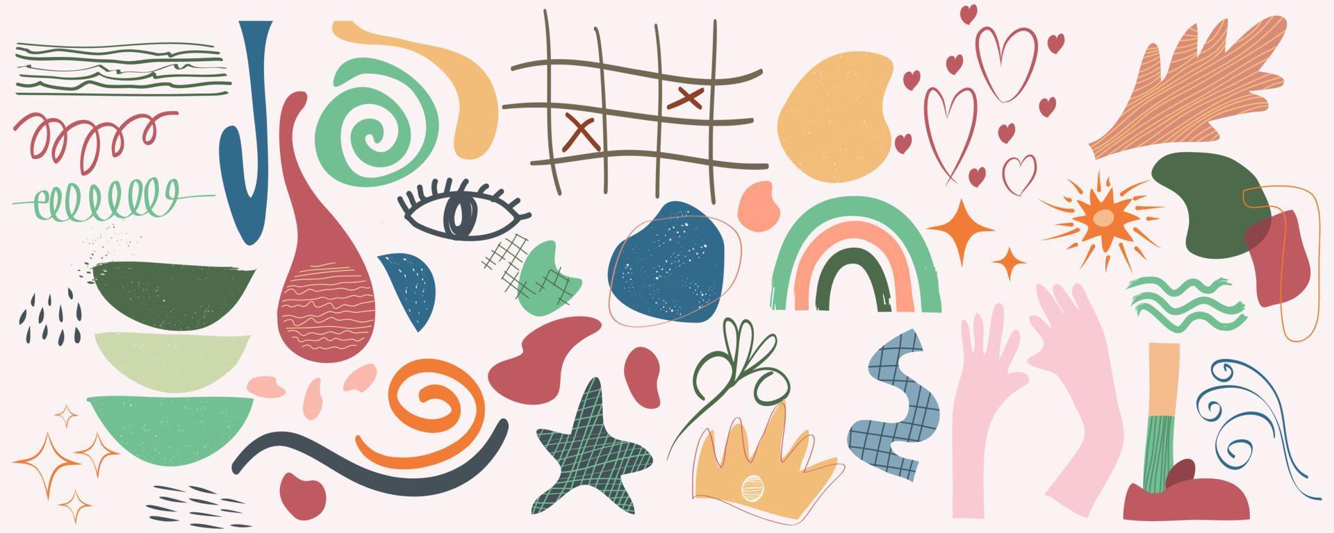 hand drawn various shapes and objects for background. big set of doodle Abstract contemporary modern trendy. vector illustration