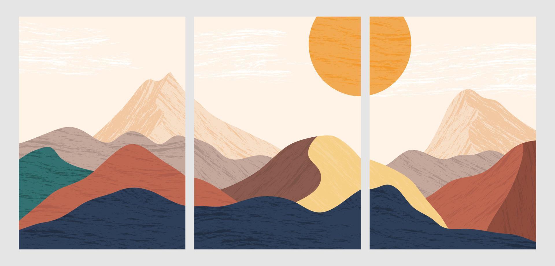 Geometric mountain landscape background in scandinavian style. Vector illustration