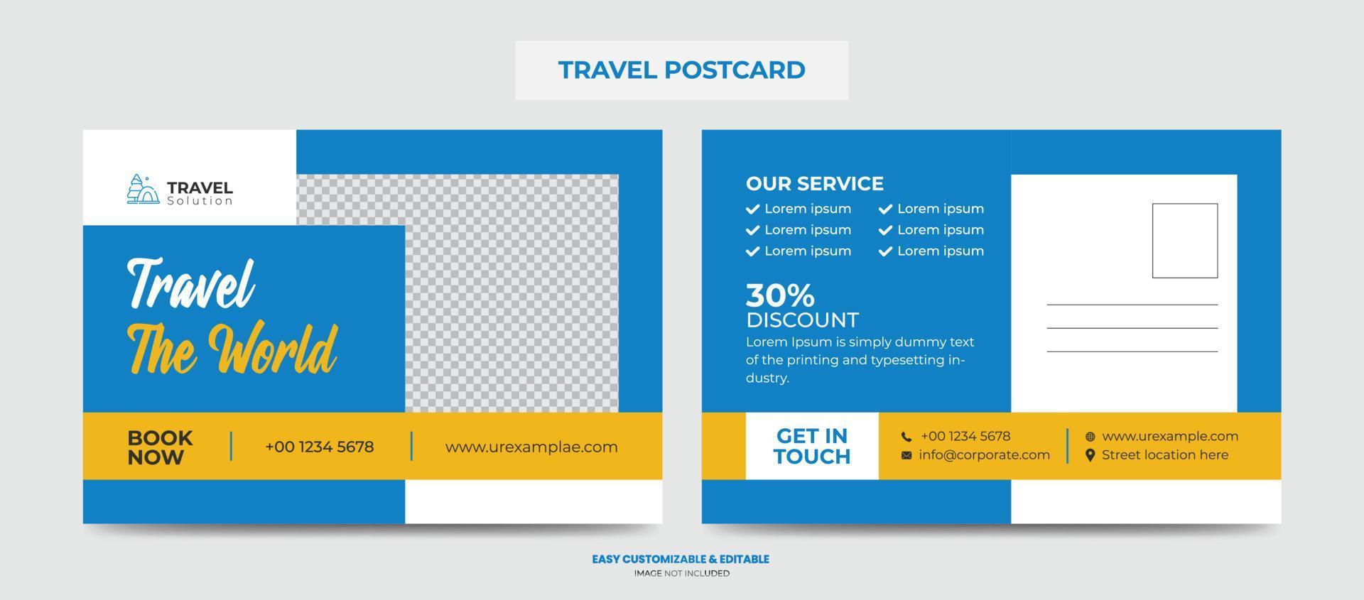 Modern Travel Postcard Design Template. Travel Company Postcard vector