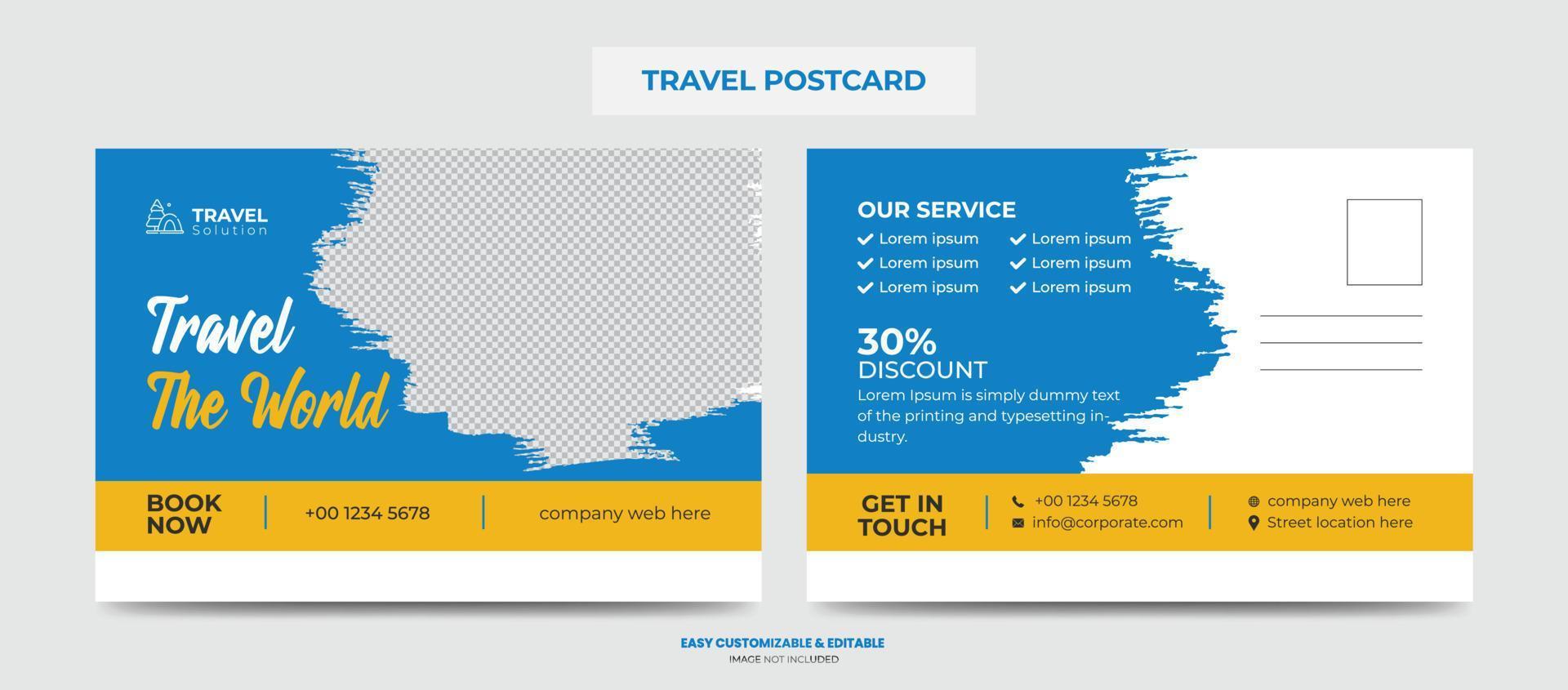 Modern Travel Postcard Design Template. Travel Company Postcard vector