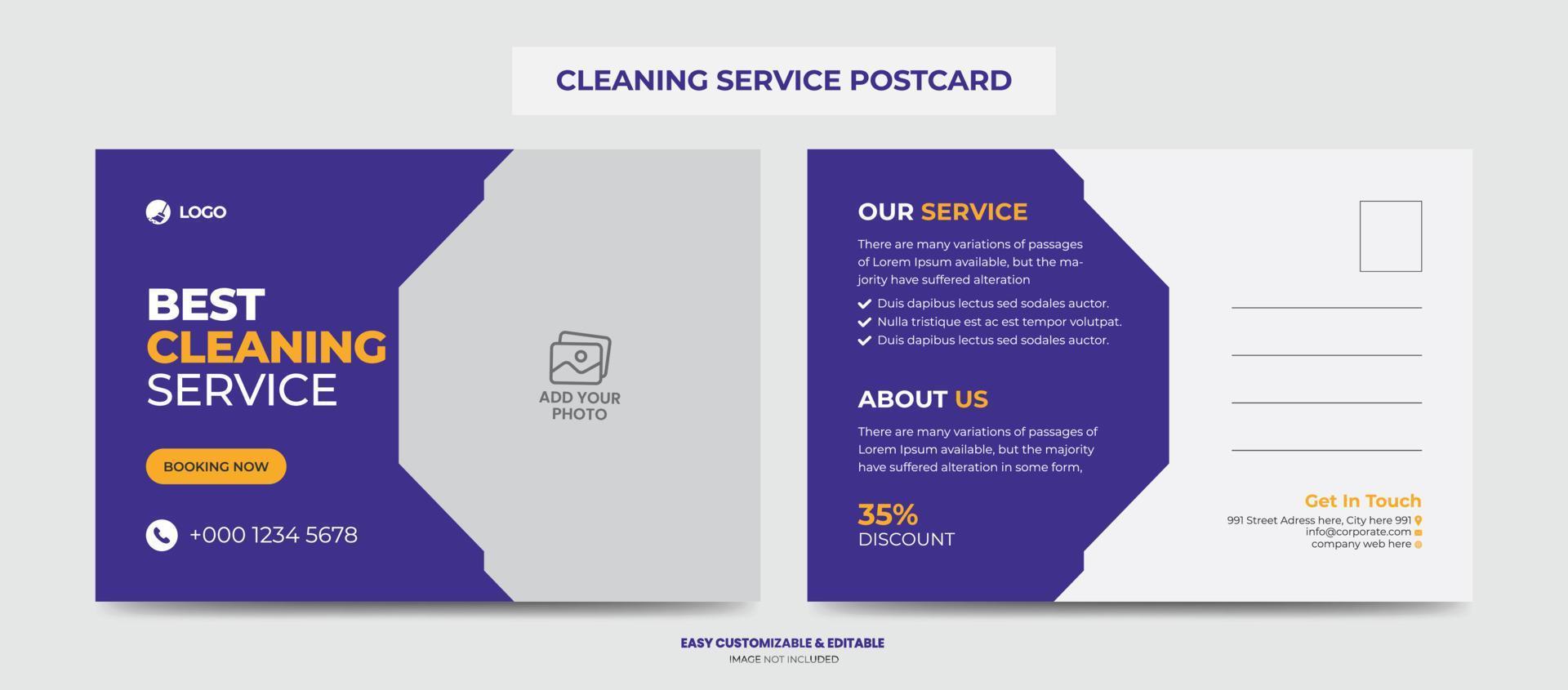 Cleaning Service Postcard Template. Creative Modern Cleaning Services Agency Postcard vector