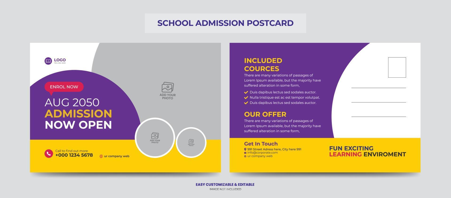 School Education Admission Postcard for Kids vector