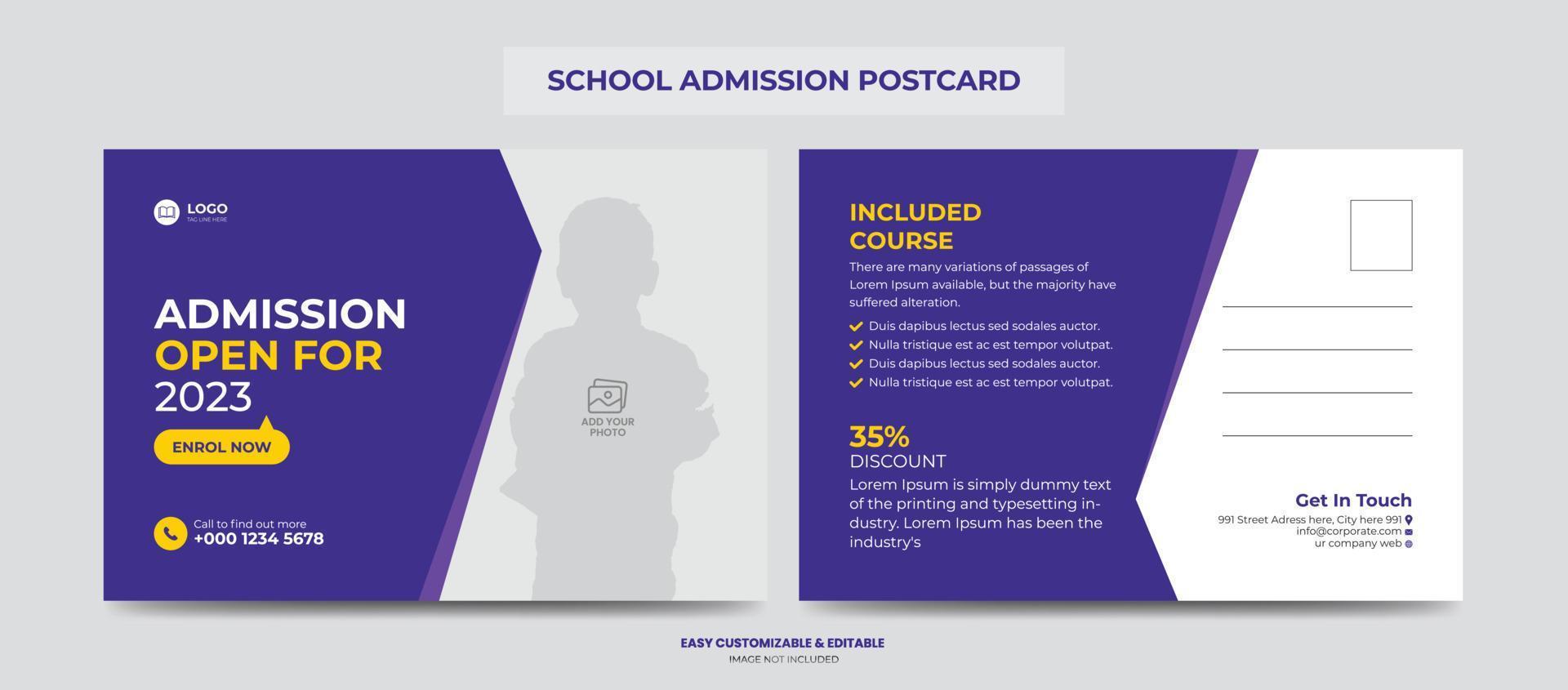 School Education Admission Postcard for Kids vector