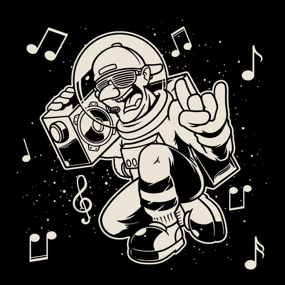 Hand drawn of Astronaut on space with rapper style bring radio. vector