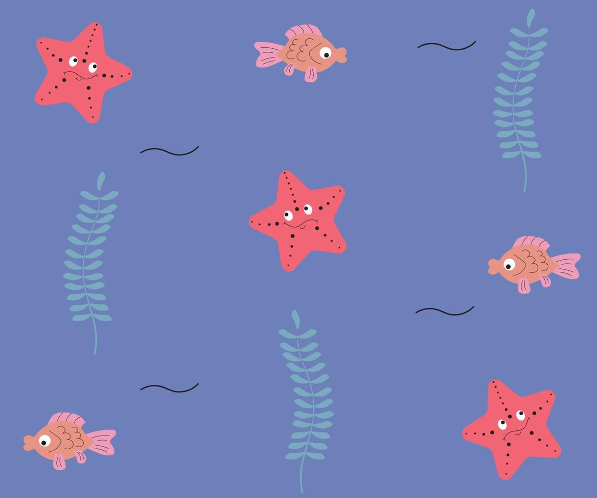 seamless marine pattern with starfish and fish vector